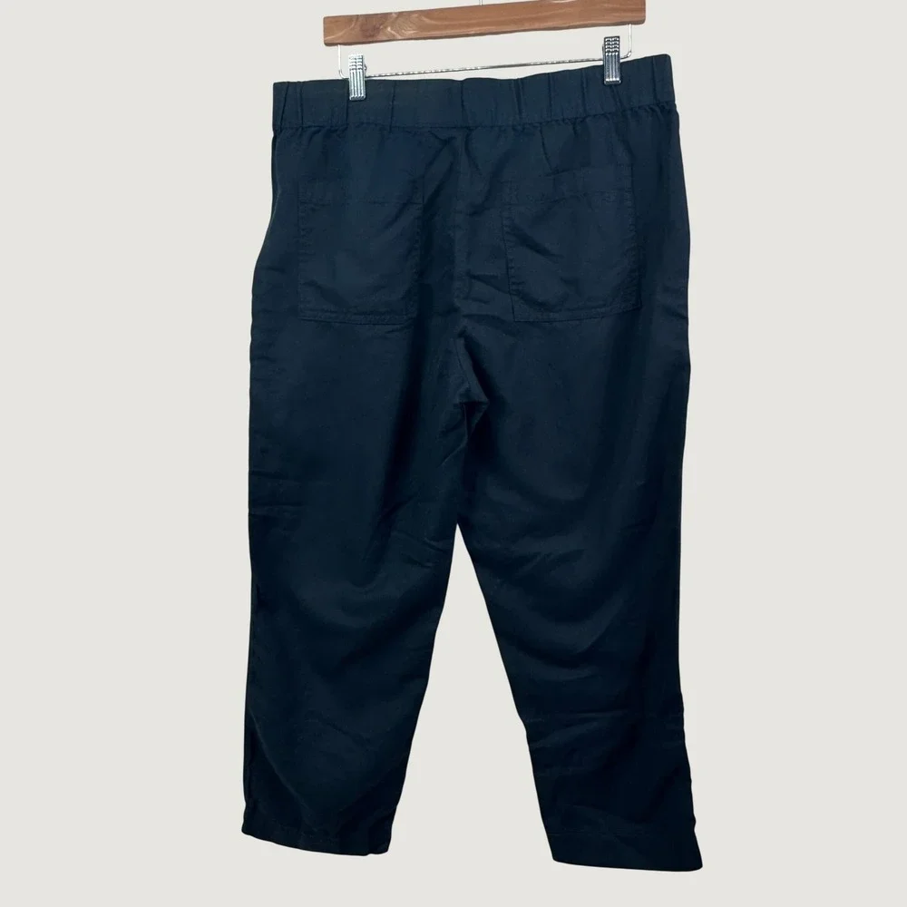 Banana Republic Pull On Crop Pants L Black Linen Lyocell Minimalist Utility